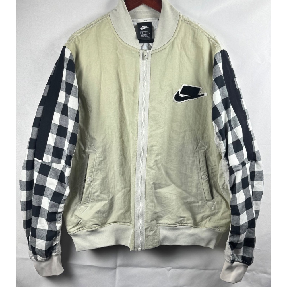 Nike Sportswear Gingham Checkered Bomber Jacket Light Bone BV4532-072 Mens L